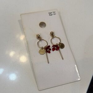 Gold and Red Floral Drop Earrings